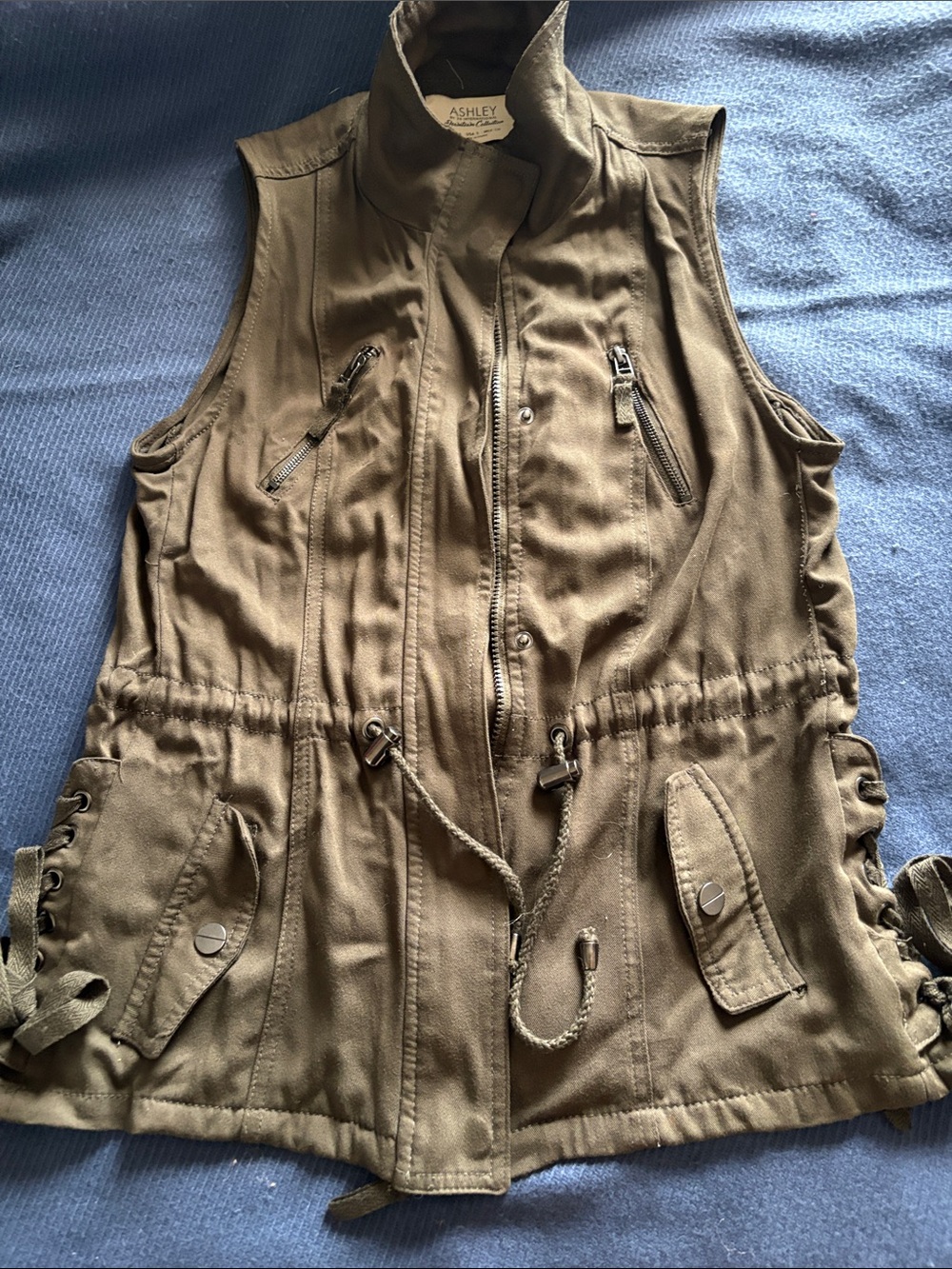 Ashley By 26 International Olive Green Utility Vest with Drawcord
